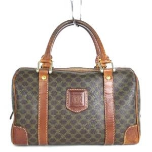 オールド ミニボストンバッグ ハンド かばん 鞄 総柄 マカダム柄 レザー PVC 茶 ブラウン SM1