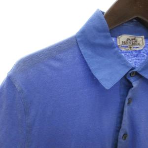 HERMES ポロシャツ カットソー 半袖 リネン 胸ポケット 無地 青 ブルー M SM0 AA