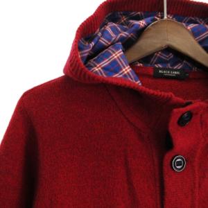 BLACK LABEL CRESTBRIDGE 美品 ニットカーディガン フード ウール ロゴ 刺繍 フロントボタン 51N08-207-18 赤 レッド 2 SM1