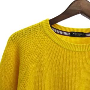 BLACK LABEL CRESTBRIDGE 美品 ニット セーター 長袖 畔編み リネン混 コットン ロゴ ワンポイント 51N03-302-64 黄 イエロー 2 SM1