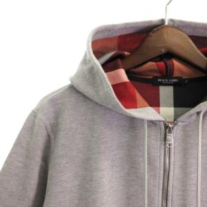 BLACK LABEL CRESTBRIDGE スウェット パーカー トレーナー 長袖 ジップアップ 裏地チェック ロゴ 刺繍 51P01-500-04 グレー M SM1