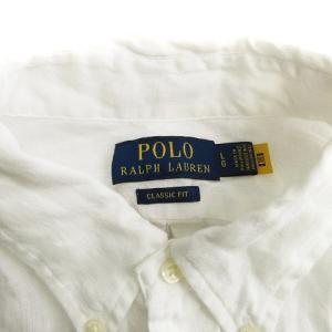 POLO RALPH LAUREN シャツ 半袖 ポニー 刺しゅう ボタンダウン BD リネン 麻 100% ホワイト 白 L SM1
