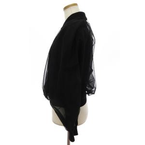 LANVIN コレクション チュール付きカーディガン ニット 長袖 前開き シースルー ウール 無地 黒 ブラック 40 M相当