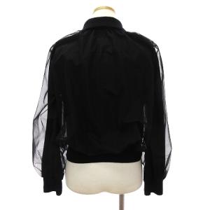 LANVIN コレクション チュール付きカーディガン ニット 長袖 前開き シースルー ウール 無地 黒 ブラック 40 M相当