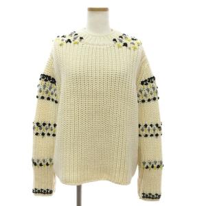 タグ付き ニット セーター 長袖 ハイネック ローゲージ ウール ビジュー 装飾 アイボリー M