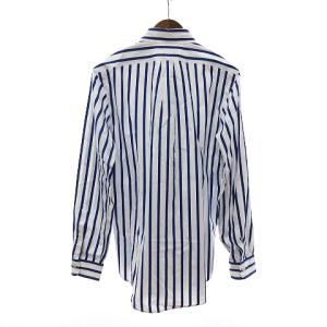 RALPH LAUREN CUSTOM FIT シャツ 長袖 ボタンダウン ロゴ ポニー ストライプ フロントボタン 白 ホワイト S SM1
