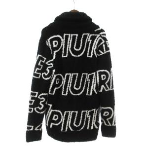 1PIU1UGUALE3 RELAX ルームウェア セットアップ ショールカラーカーディガン パンツ ロゴニット 総柄 黒 ブラック L