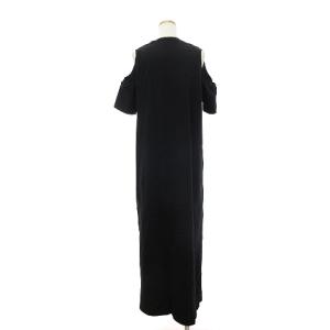 MSGM ロングワンピース Tシャツ カットソー 丸首 オフショルダー ミニロゴ コットン 3041MDA61 黒 ブラック XS