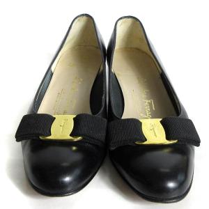 Salvatore Ferragamo パンプス ヴァラリボン ローヒール レザー 黒 ブラック 5.5 22.5cm相当 靴 GY14