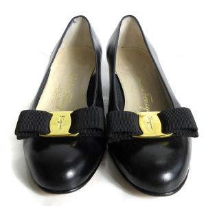 Salvatore Ferragamo パンプス ヴァラリボン レザー ローヒール 黒 ブラック 6.5 23.5cm相当 靴 GY14