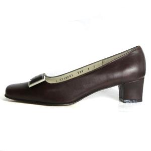 Salvatore Ferragamo パンプス スクエアトゥ ミドルヒール レザー 茶 ブラウン 6 23cm相当 靴 GY14