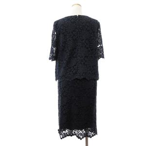 UNITED ARROWS 美品 セットアップ 上下 ブラウス 半袖 スカート ひざ丈 タイト レース 紺 ネイビー 上 40 下 38 GY14