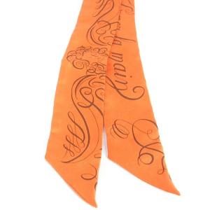 HERMES Exercice pour foumer la main ツイリー ストール シルク 総柄 オレンジ