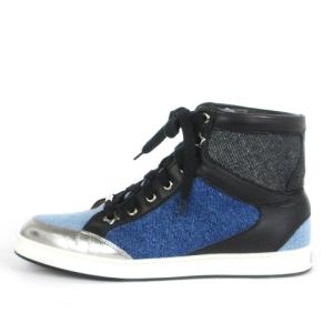 JIMMY CHOO スニーカー デニム メタリック ハイカット 星 スター 青 ブルー 36 23cm相当 靴 GY14