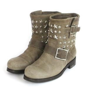 ショートブーツ エンジニア スタッズ 星 スター スエード ベルト 茶 ブラウン 35.5 22.5cm相当 靴 GY14