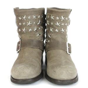 JIMMY CHOO ショートブーツ エンジニア スタッズ 星 スター スエード ベルト 茶 ブラウン 35.5 22.5cm相当 靴 GY14