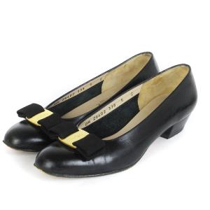 ヴァラリボン パンプス ローヒール レザー 黒 ブラック 5 22cm相当 靴 GY14