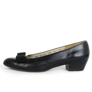 Salvatore Ferragamo ヴァラリボン パンプス ローヒール レザー 黒 ブラック 5 22cm相当 靴 GY14