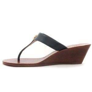 TORY BURCH トング サンダル レザー ウェッジソール 黒 ブラック ブラウン系 6.5 23.5cm GY14