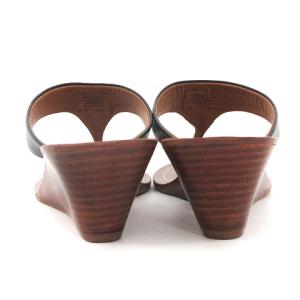 TORY BURCH トング サンダル レザー ウェッジソール 黒 ブラック ブラウン系 6.5 23.5cm GY14