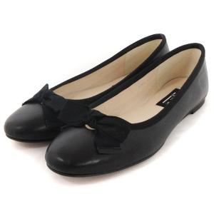 バレエ シューズ パンプス フラット リボン ラウンドトゥ レザー 黒 ブラック 23.5cm GY14