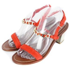 サンダル メタルストラップ チャンキーヒール レザー オレンジ 8M 25cm位 GY14