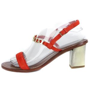 TORY BURCH サンダル メタルストラップ チャンキーヒール レザー オレンジ 8M 25cm位 GY14