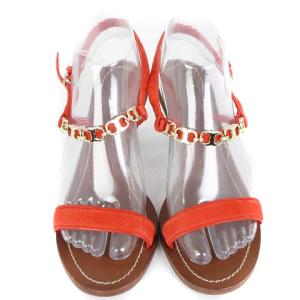 TORY BURCH サンダル メタルストラップ チャンキーヒール レザー オレンジ 8M 25cm位 GY14