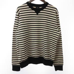 トレーナー 長袖 ボーダー スウェット コットン PY-DW-86848 ベージュ 黒 ブラック L SM1