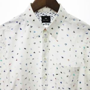 PAUL SMITH シャツ 長袖 レギュラーカラー前開き ポケット コットン PY-CR-65143 総柄 白 ホワイト L SM1
