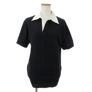 カットソー 半袖 スキッパー プルオーバー 黒 ブラック L SM1