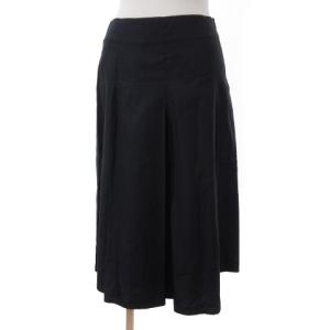 白タグ 台形スカート ひざ丈 ボックスプリーツ シルク コットン 黒 ブラック 38 M位 SM1