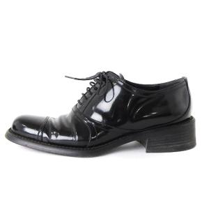PRADA レザーシューズ ローカット ストレートチップ ヒール 光沢 黒 ブラック 36.5 23.5cm相当 靴 AA