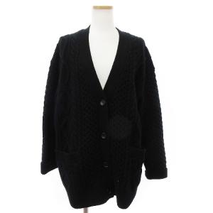 タグ付き ニットカーディガン 長袖 Vネック ケーブル ワイド オーバーサイズ ウール 厚手 黒 ブラック 38 M位