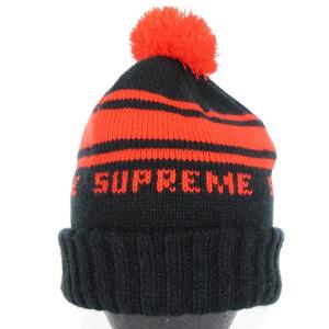 Supreme 18AW Classic Stripe Beanie ニット帽 ロゴ ポンポン ブラック
