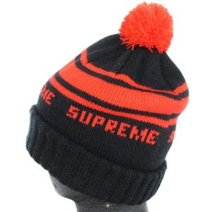 Supreme 18AW Classic Stripe Beanie ニット帽 ロゴ ポンポン ブラック