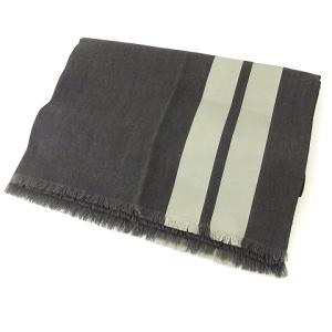 ストール マフラー フリンジ ウール シルク混 ライン グレー GY14