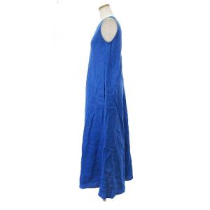 UNITED ARROWS 21SS Linen V-neck Dress ノースリーブワンピース ロング丈 フレア リネン 無地 青 ブルー 38 M相当