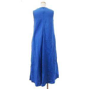 UNITED ARROWS 21SS Linen V-neck Dress ノースリーブワンピース ロング丈 フレア リネン 無地 青 ブルー 38 M相当