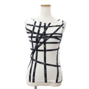 テープロゴ ノースリーブ カットソー マルジャラ期 ボルデュック柄 総柄 リボン 白 ホワイト XS AA