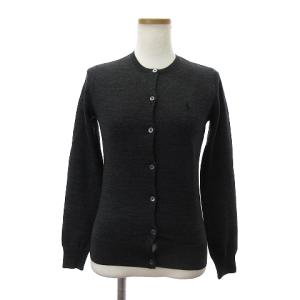 美品 ニットカーディガン 長袖 薄手 クルーネック ウール ポニー ロゴ刺繍 SS-RL-KA-2066 ダークグレー M