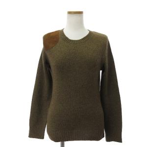 ニット セーター 長袖 エルボーパッチ レザー ウール アンゴラ 茶 ブラウン M SM1