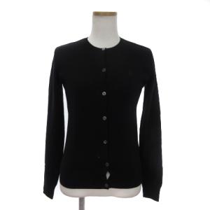 美品 カーディガン 長袖 クルーネック オープンフロント リブ ロゴ 刺繍 黒 ブラック M SM1