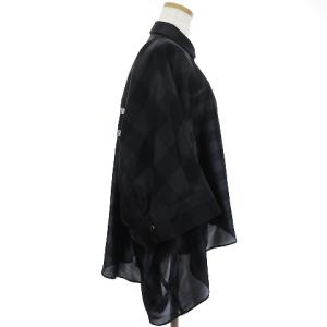 sacai 22年製 ブラウス 長袖 ドルマンスリーブ ブロックチェック シースルー 異素材ドッキング ブラック