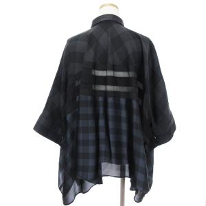 sacai 22年製 ブラウス 長袖 ドルマンスリーブ ブロックチェック シースルー 異素材ドッキング ブラック