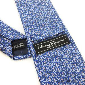 Salvatore Ferragamo 美品 ネクタイ レギュラータイ 自転車 シルク100％ 青 ブルー系 GY14