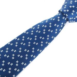 ネクタイ レギュラータイ シルク Hロゴ柄 刺繍 総柄 659266T 紺 ネイビー 小物 AA