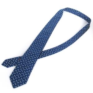 HERMES ネクタイ レギュラータイ シルク Hロゴ柄 刺繍 総柄 659266T 紺 ネイビー 小物 AA