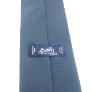 HERMES ネクタイ レギュラータイ 無地 シルク100％ 紺系 ネイビー AA