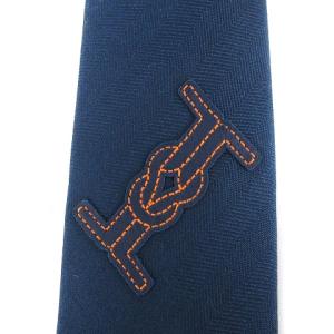 HERMES ネクタイ レギュラータイ シルク H刺繍 ワッペン ストライプ 紺 ネイビー 小物 AA